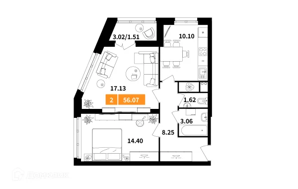 Планировка 2 комн. в ЖК Планерный квартал
