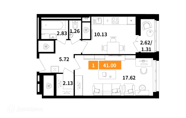 Планировка 1 комн. в ЖК Планерный квартал