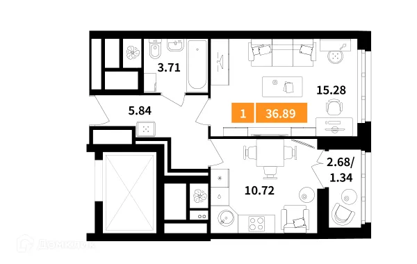 Планировка 1 комн. в ЖК Планерный квартал