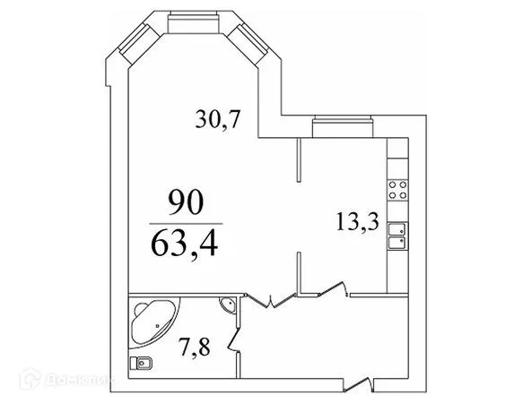 Планировка 1 комн. в ЖК БЕРЕГ