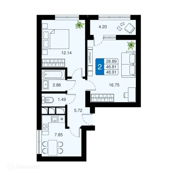 Планировка 2 комн. в ЖК Химки Тайм