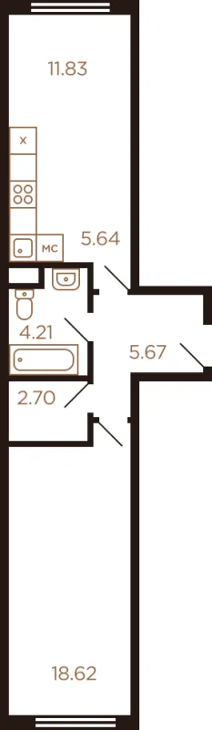Планировка 2 комн. в ЖК Миниполис Рафинад