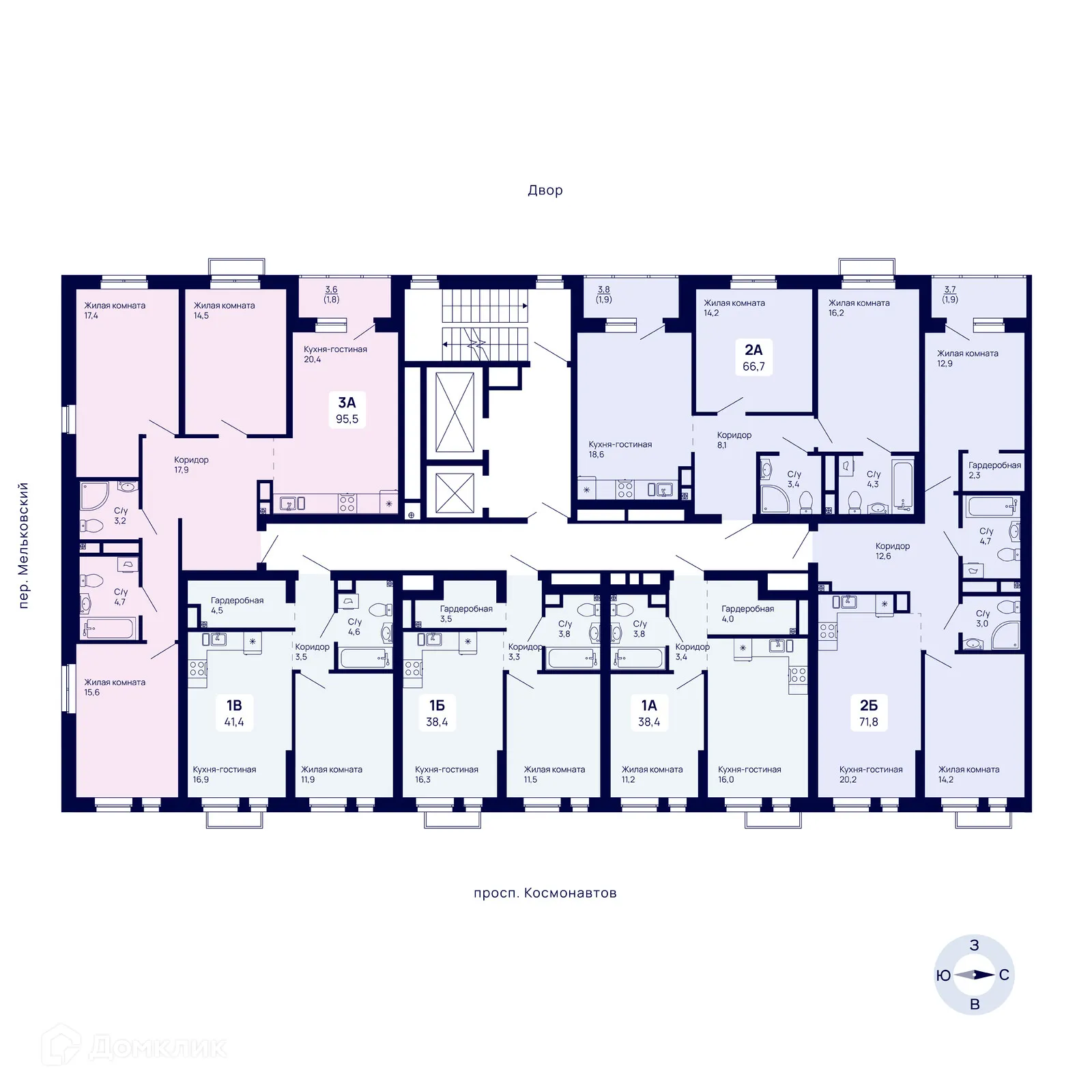 Планировка 1-комнатной квартиры 38.4 м² в ЖК Галактика, г. Екатеринбург — фото 2