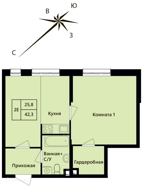 Планировка 2 комн. в ЖК "Две Столицы"