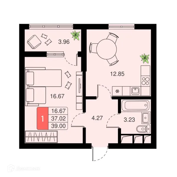 Планировка 1 комн. в ЖК Химки Тайм