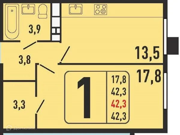 Планировка 1 комн. в ЖК "Фрунзенский"