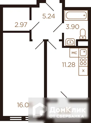 Планировка 1 комн. в ЖК Миниполис Рафинад