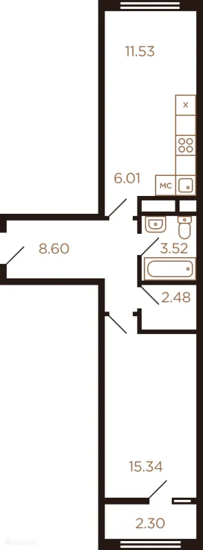 Планировка 2 комн. в ЖК Миниполис Рафинад