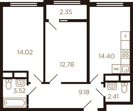 Планировка 2 комн. в ЖК Миниполис Рафинад