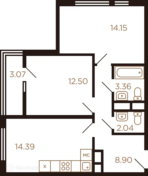 Планировка 2 комн. в ЖК Миниполис Рафинад