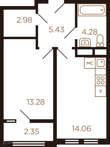 Планировка 1 комн. в ЖК Миниполис Рафинад