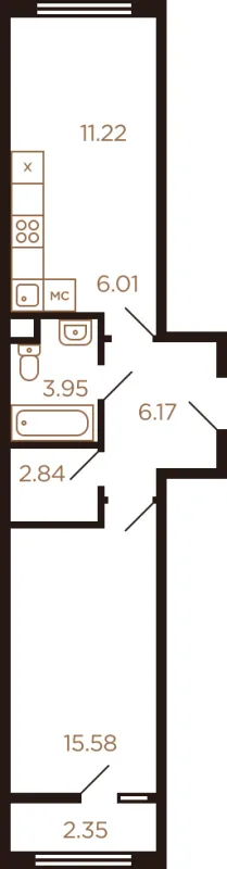 Планировка 2 комн. в ЖК Миниполис Рафинад