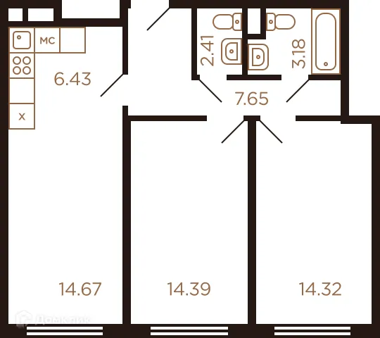 Планировка 3 комн. в ЖК Миниполис Рафинад