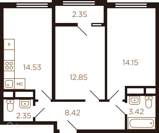 Планировка 2 комн. в ЖК Миниполис Рафинад