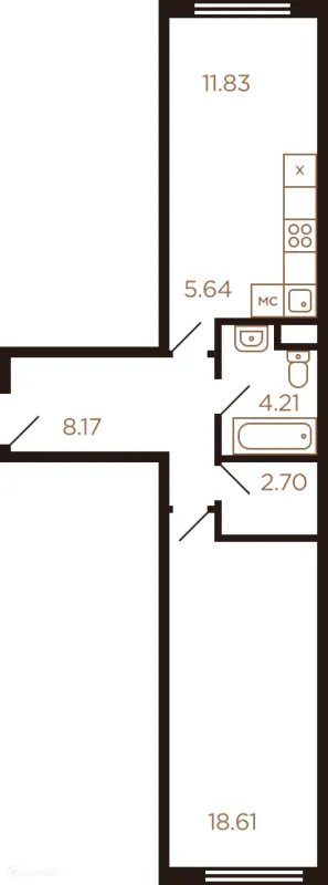 Планировка 2 комн. в ЖК Миниполис Рафинад