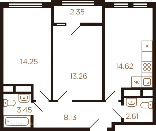 Планировка 2 комн. в ЖК Миниполис Рафинад