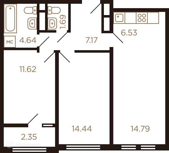 Планировка 3 комн. в ЖК Миниполис Рафинад