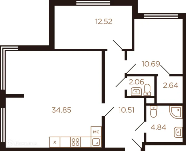 Планировка 3 комн. в ЖК Миниполис Рафинад