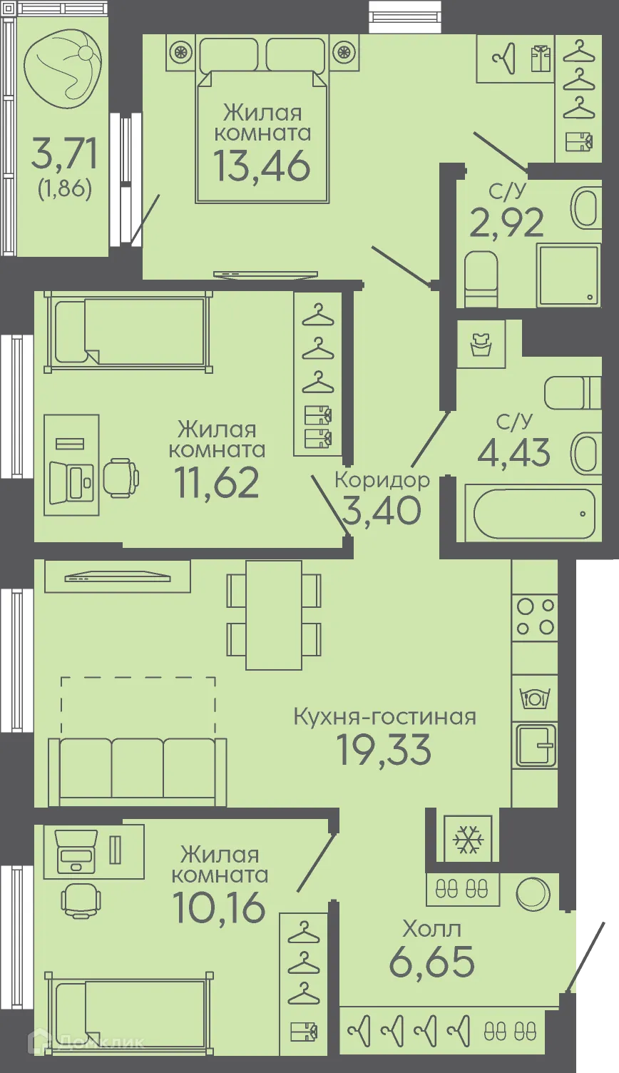 Фото квартиры в ЖК Новокольцовский