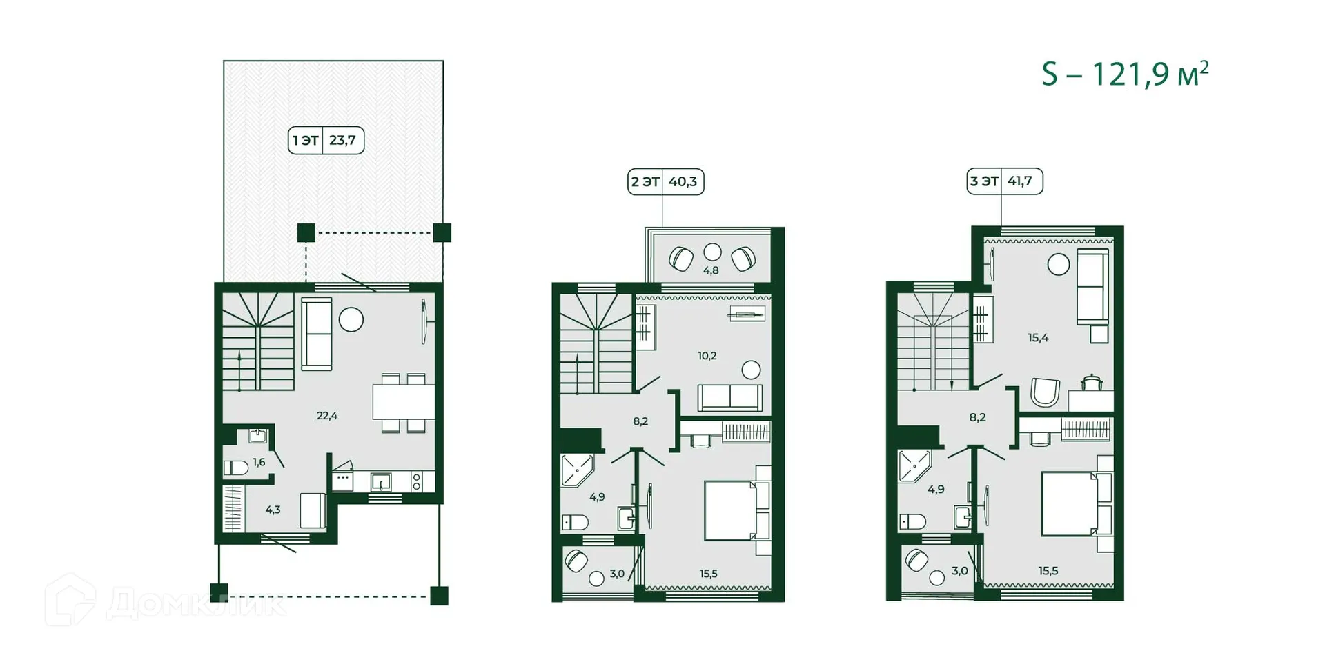 Планировка 3-комнатной квартиры 121.9 м² в ЖК Загородный квартал ЛЕСОЧИ, г. Сочи — фото 2