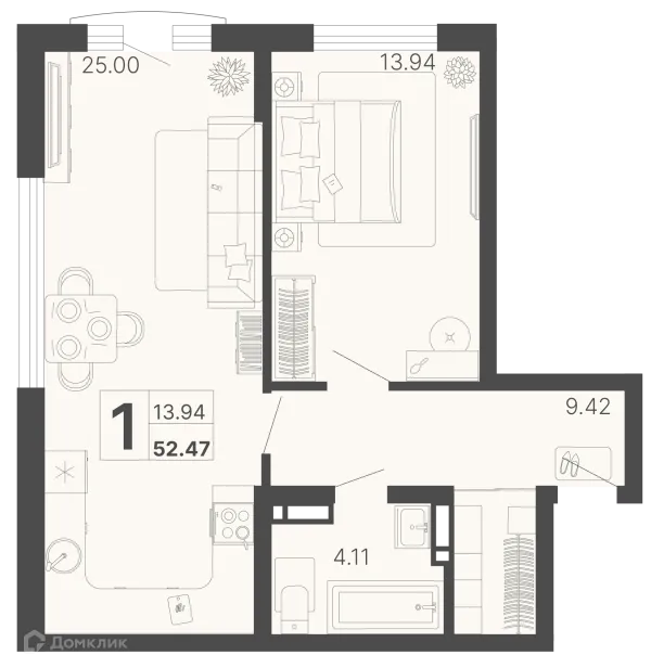Планировка 1 комн. в ЖК Светский лес