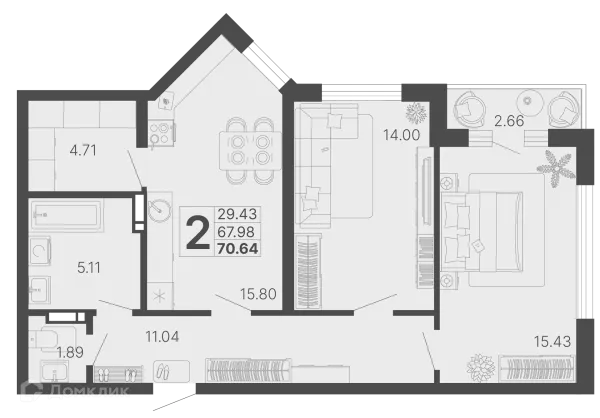 Планировка 2 комн. в ЖК Светский лес