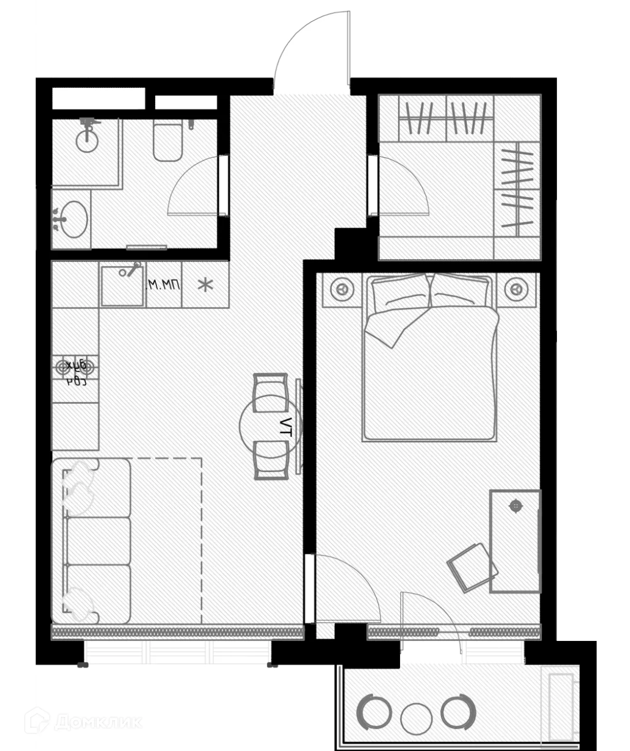 Планировка 1-комнатной квартиры 44.5 м² в ЖК OLIVIA (ОЛИВИА), г. Сочи — фото 1