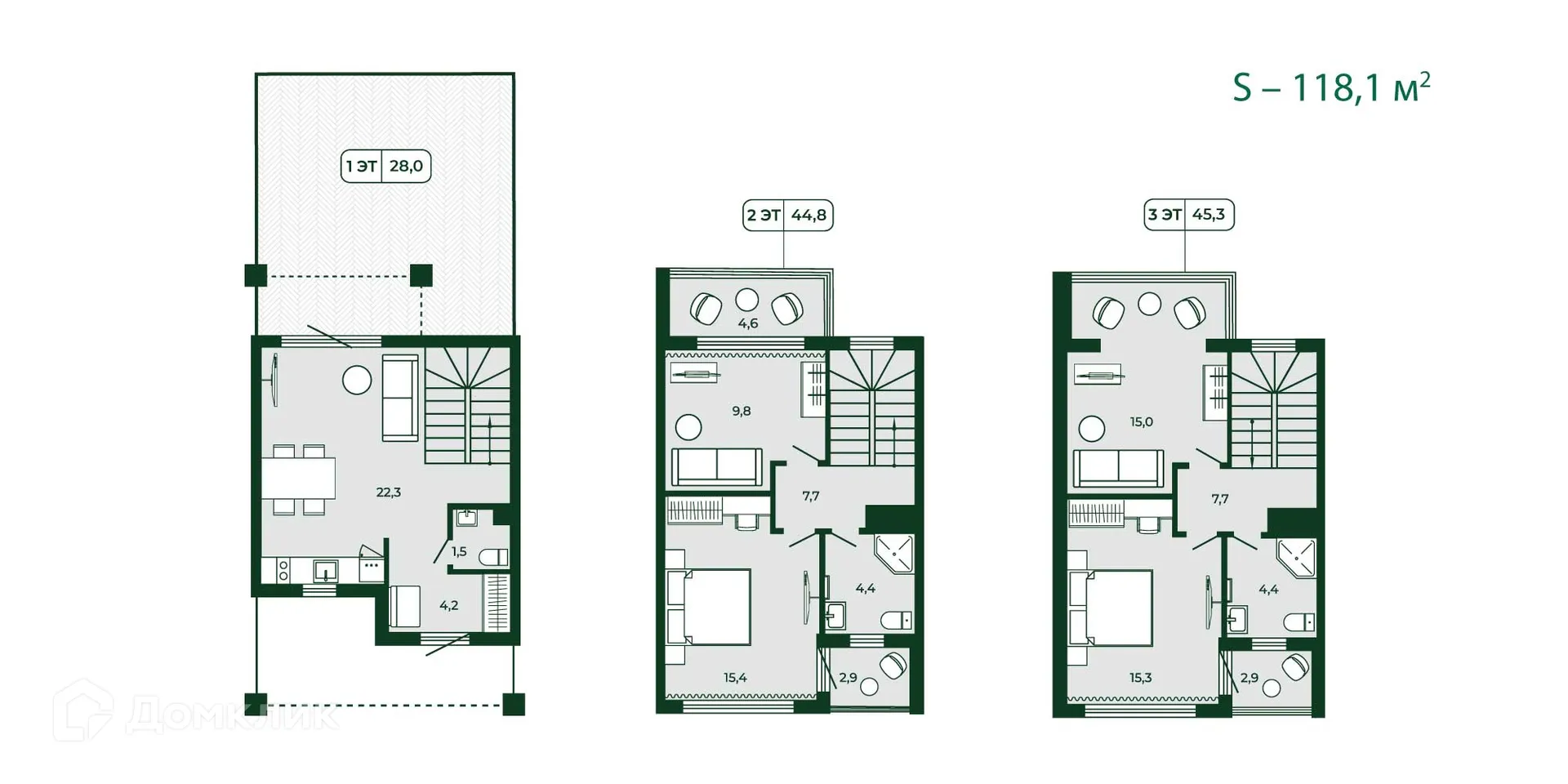 Планировка 3-комнатной квартиры 119.2 м² в ЖК Загородный квартал ЛЕСОЧИ, г. Сочи — фото 5