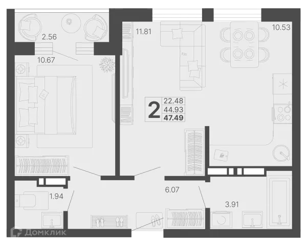 Планировка 2 комн. в ЖК Светский лес