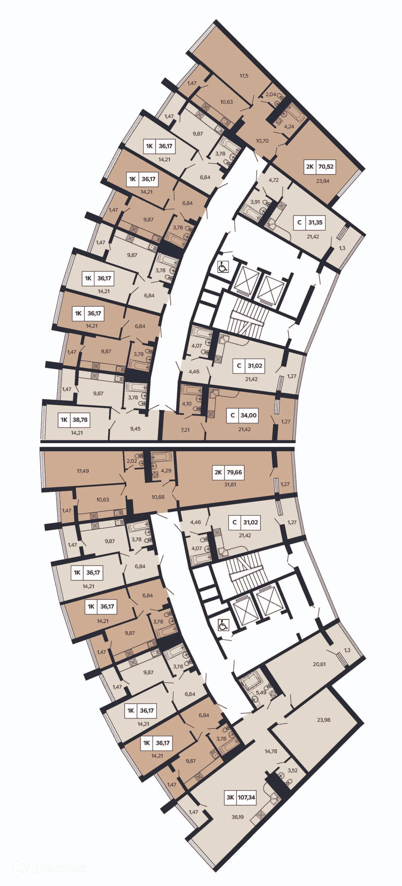 Планировка студии квартиры 31.02 м² в ЖК Отражение, г. Сочи — фото 2