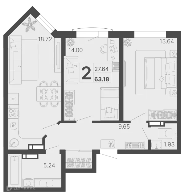 Планировка 2 комн. в ЖК Светский лес