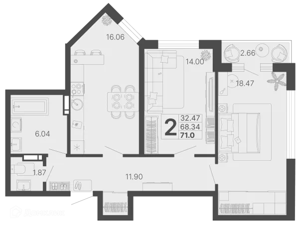 Планировка 2 комн. в ЖК Светский лес
