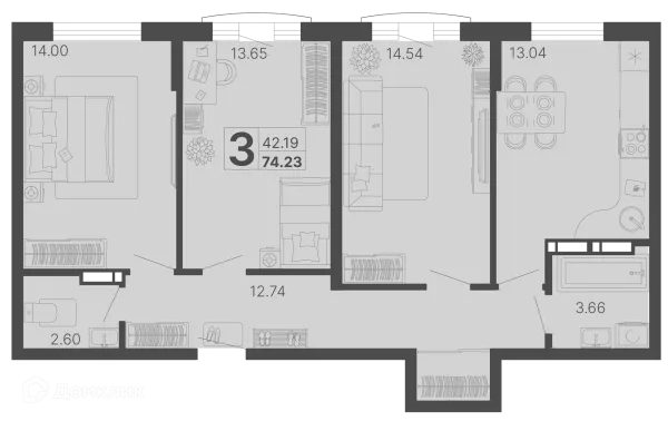 Планировка 3 комн. в ЖК Светский лес