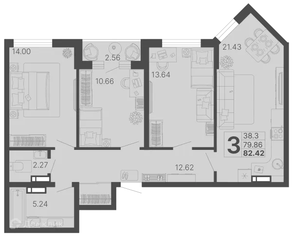 Планировка 3 комн. в ЖК Светский лес