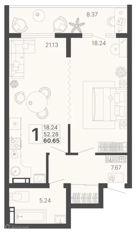 Планировка 1 комн. в ЖК Светский лес