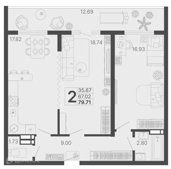 Планировка 2 комн. в ЖК Светский лес