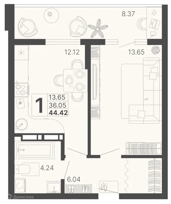 Планировка 1 комн. в ЖК Светский лес