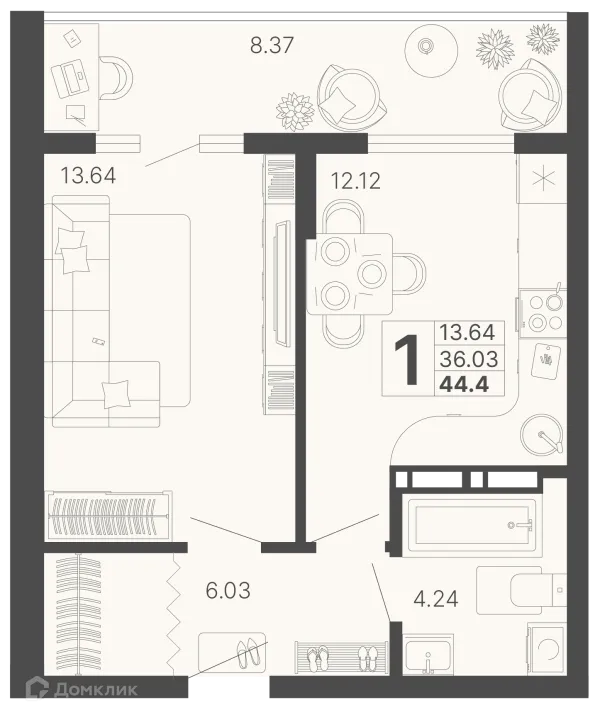 Планировка 1 комн. в ЖК Светский лес