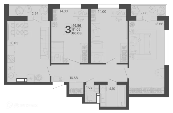 Планировка 3 комн. в ЖК Светский лес