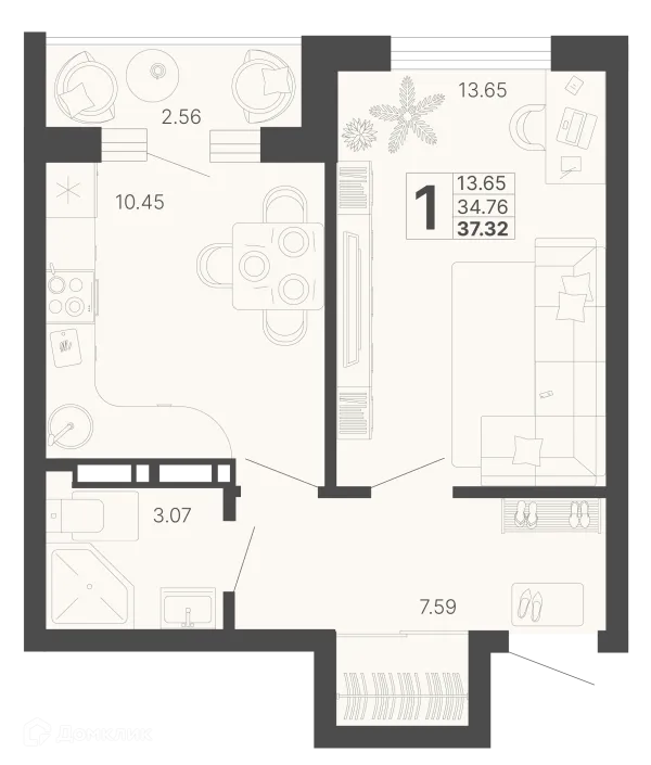 Планировка 1 комн. в ЖК Светский лес