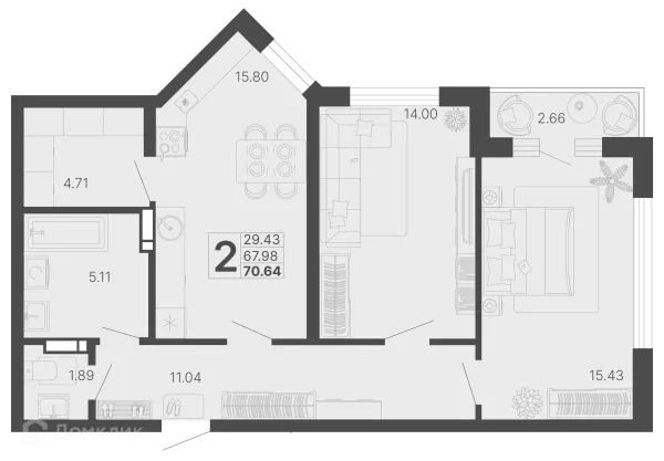 Планировка 2 комн. в ЖК Светский лес
