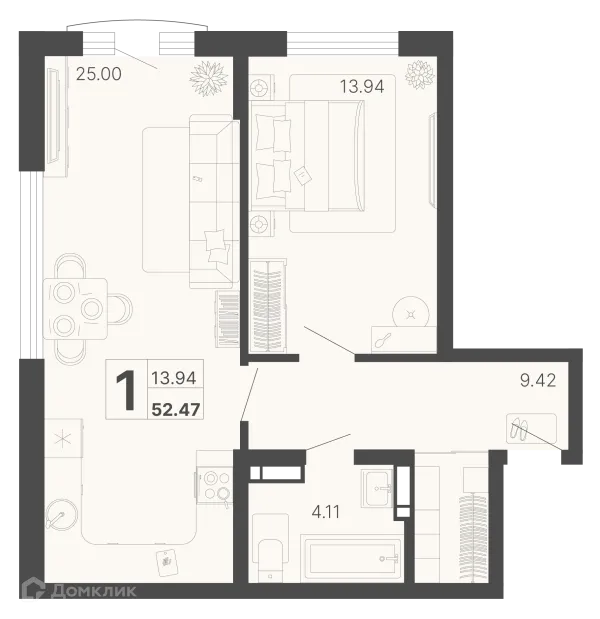 Планировка 1 комн. в ЖК Светский лес