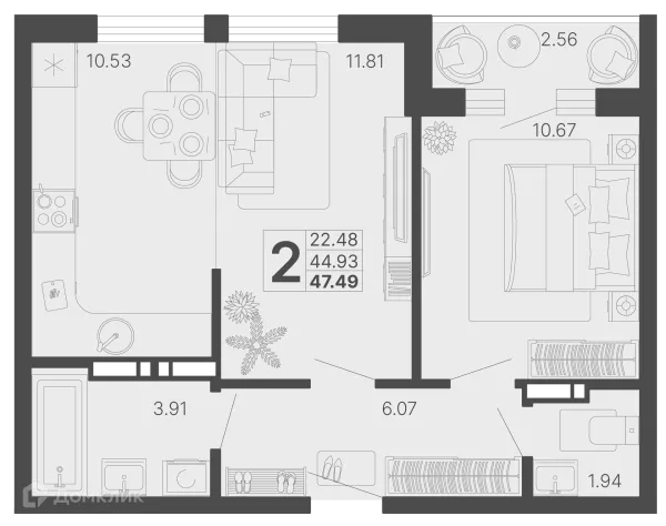 Планировка 2 комн. в ЖК Светский лес
