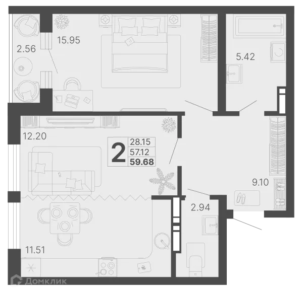 Планировка 2 комн. в ЖК Светский лес