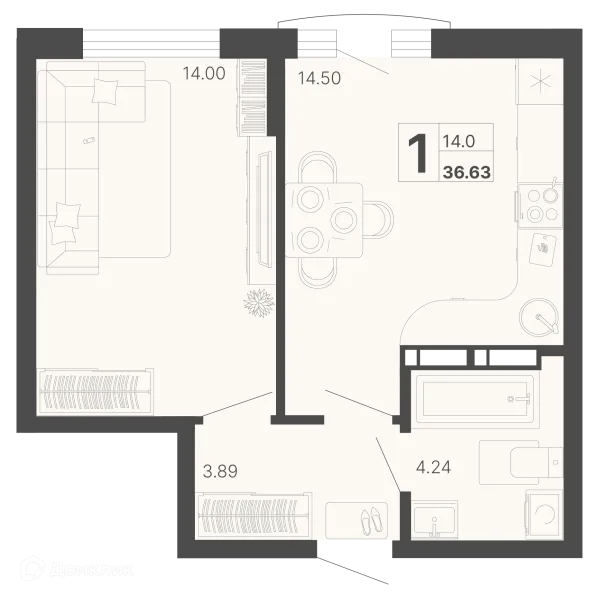 Планировка 1 комн. в ЖК Светский лес
