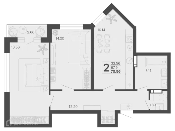 Планировка 2 комн. в ЖК Светский лес
