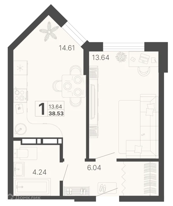 Планировка 1 комн. в ЖК Светский лес