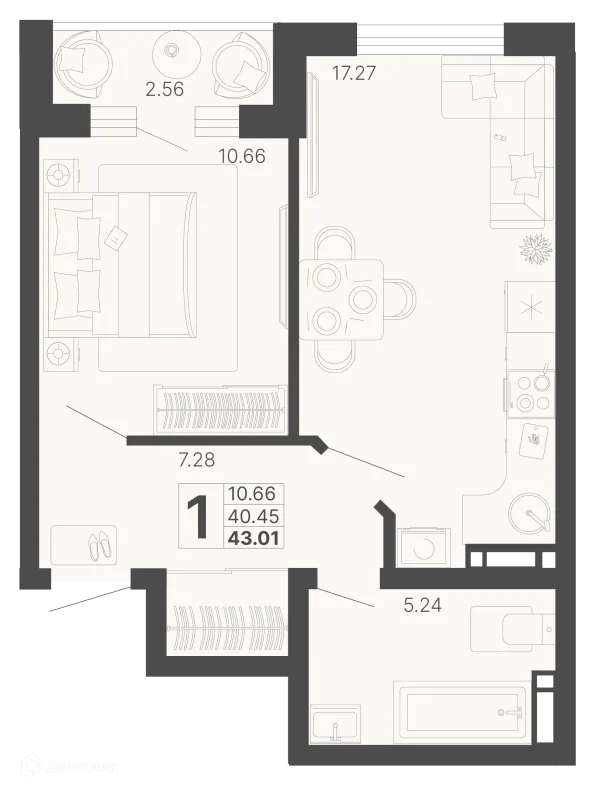 Планировка 1 комн. в ЖК Светский лес