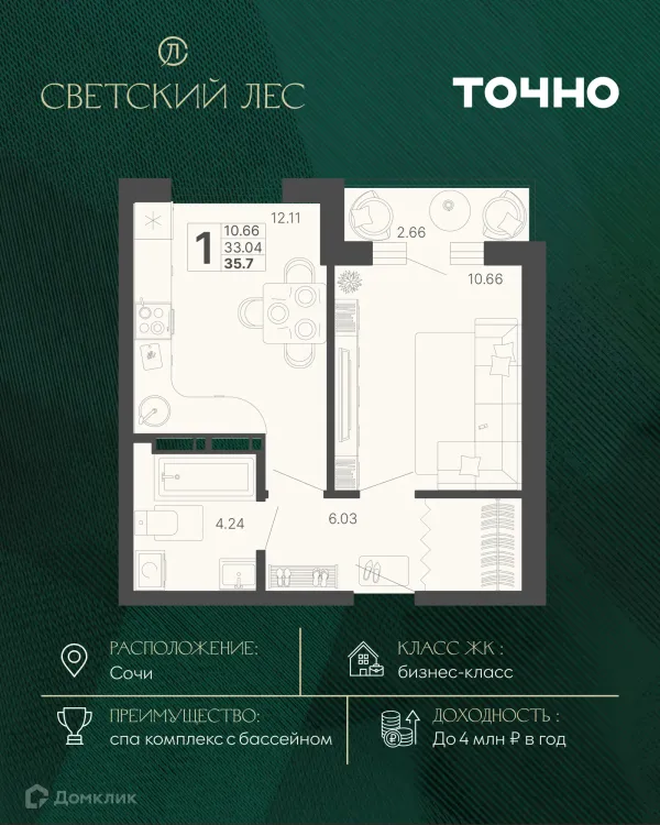 Планировка 1 комн. в ЖК Светский лес