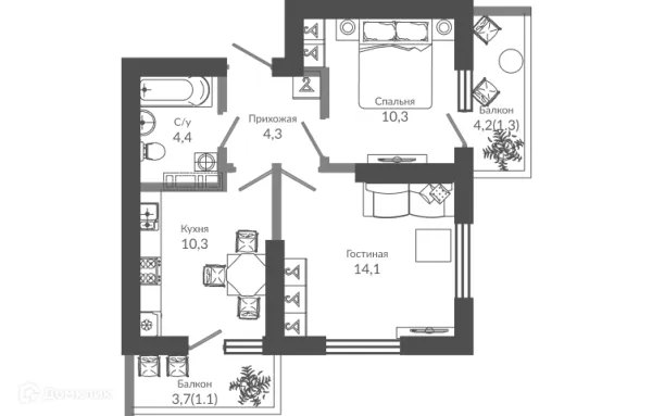 Планировка 2 комн. в ЖК ФЛОРА